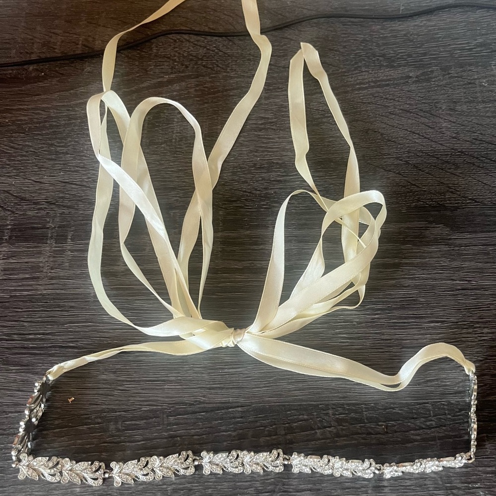 David's Bridal Cream and Silver Rhinestone Headband